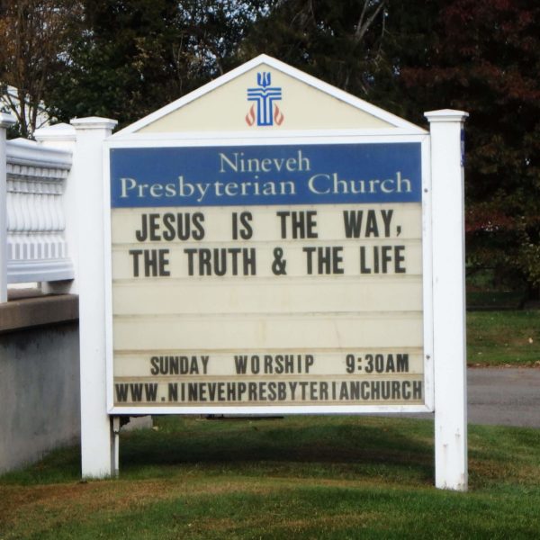 Nineveh Presbyterian Church front sign with saying of "Jesus is the way, the truth & the life"